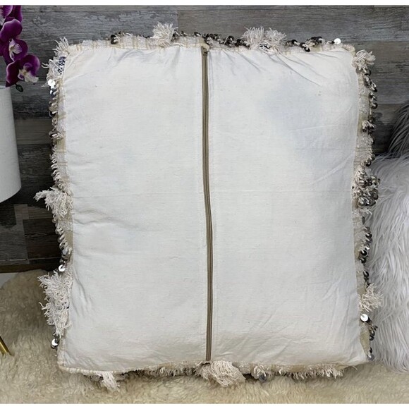 Vintage Handira Pouf, Moroccan Floor Pillow, Berber Ottoman Pouf - Picture 10 of 10